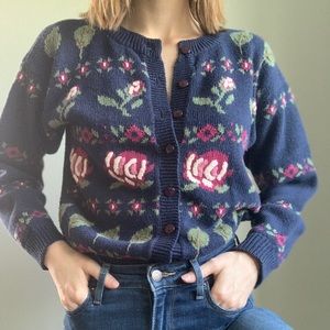 Vintage rose button down knit cardigan